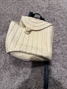 Cream Woven Straw Backpack